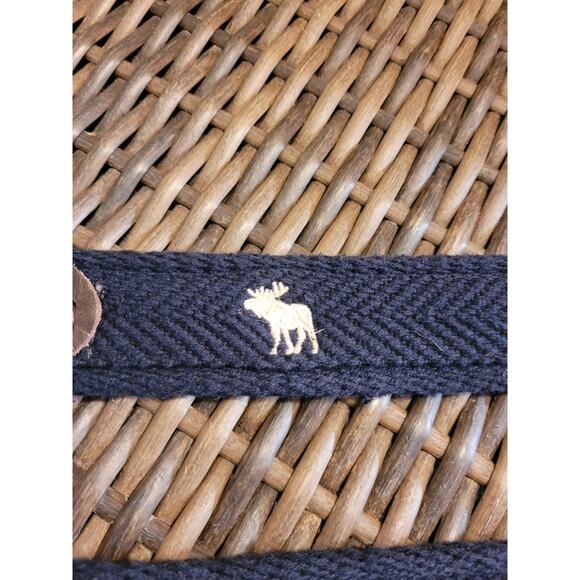 Abercrombie Fitch Woven Belt Blue Brown Leather D Ring Logo Moose Preppy 35.5 - Picture 7 of 7